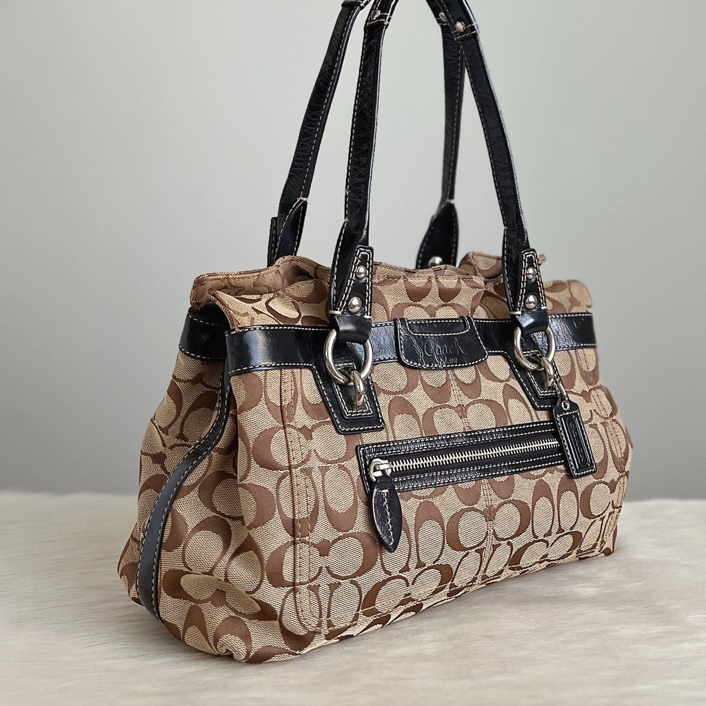 Coach Signature Monogram Triple Compartment Shoulder Bag