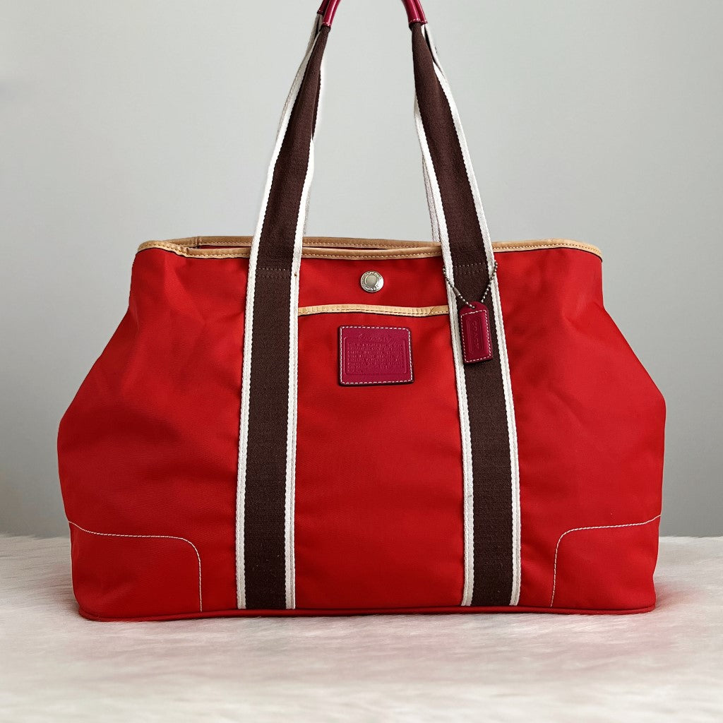 Coach Red Nylon Stripe Detail Large Shoulder Bag