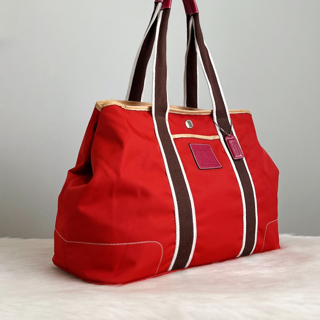 Coach Red Nylon Stripe Detail Large Shoulder Bag