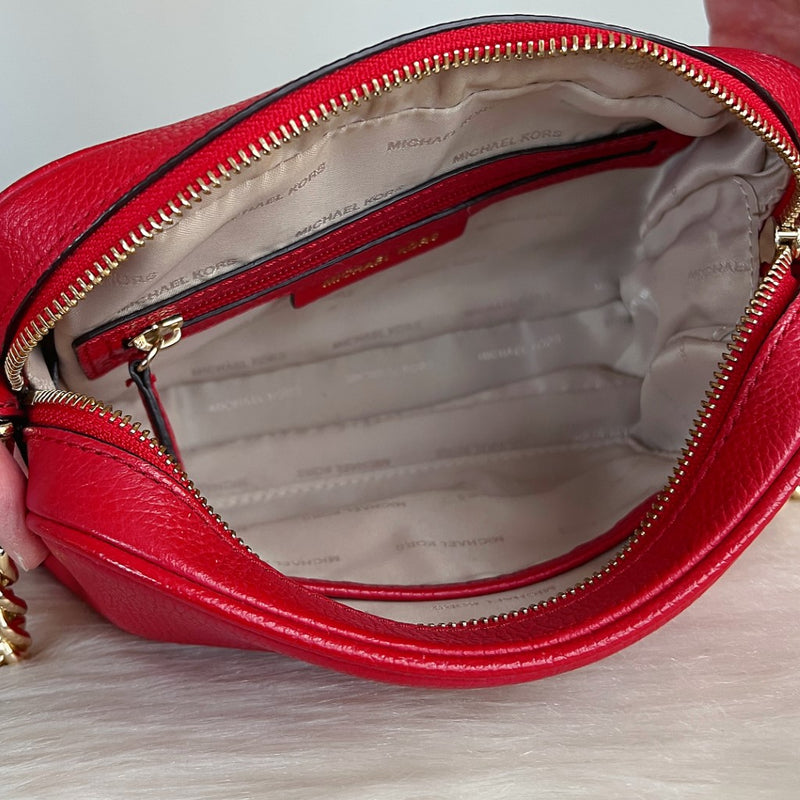 Michael Kors Red Leather Tassel Charm Detail Crossbody Shoulder Bag Excellent