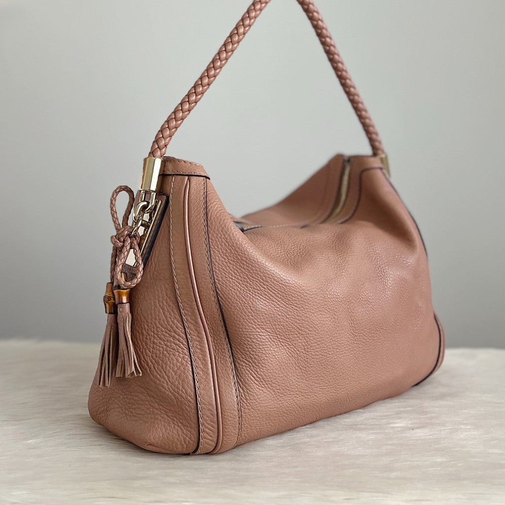 Gucci Nude Rose Leather Side Bow Detail Shoulder Bag Excellent