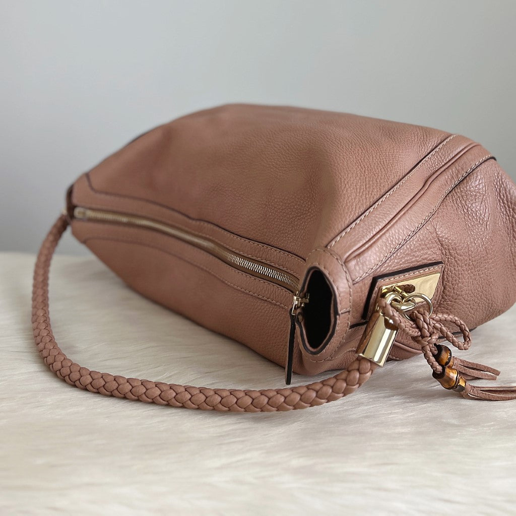 Gucci Nude Rose Leather Side Bow Detail Shoulder Bag Excellent