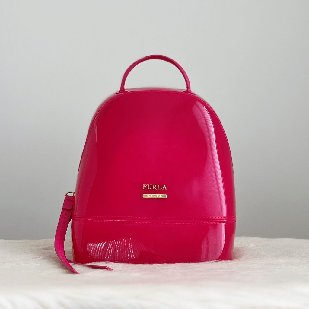 Furla Fuchsia Signature Jelley Front Logo Backpack Like New