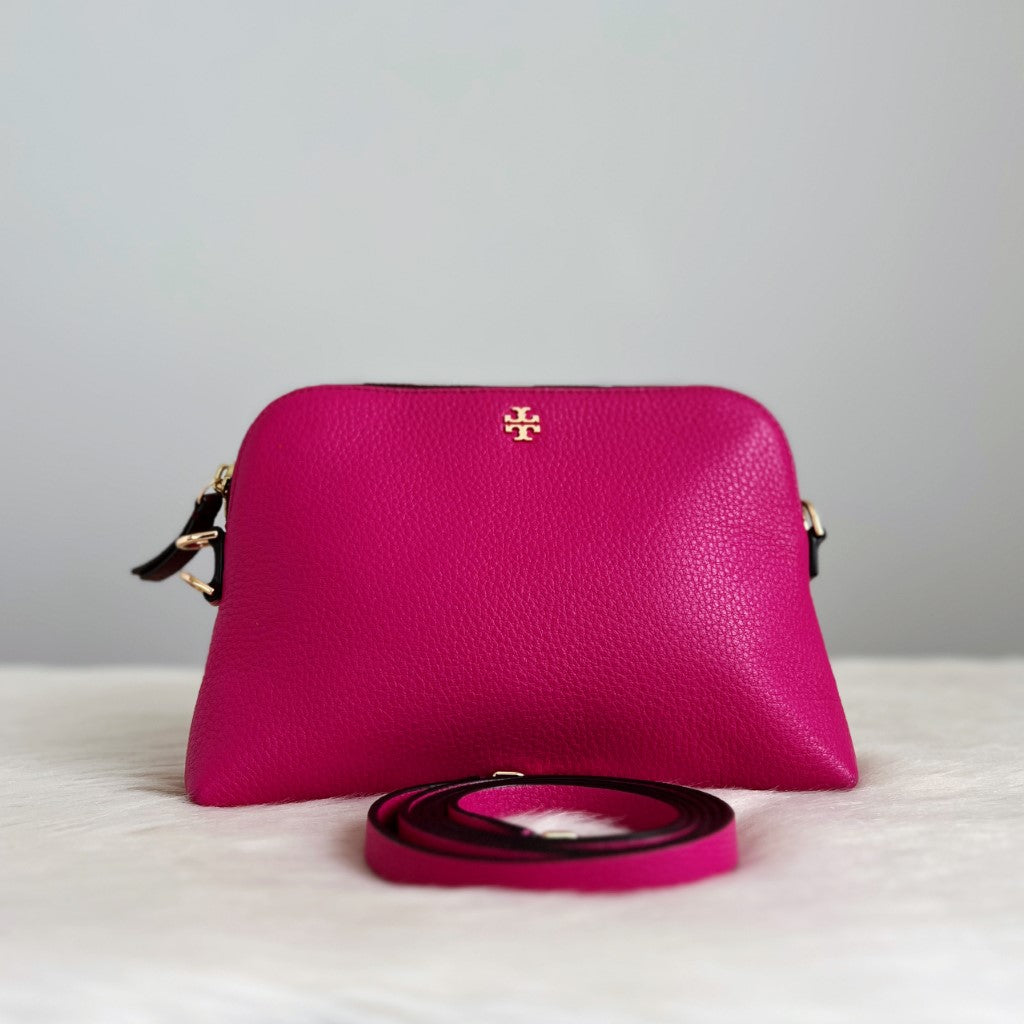 Tory Burch Fuchsia Leather Small Crossbody Shoulder Bag Like New