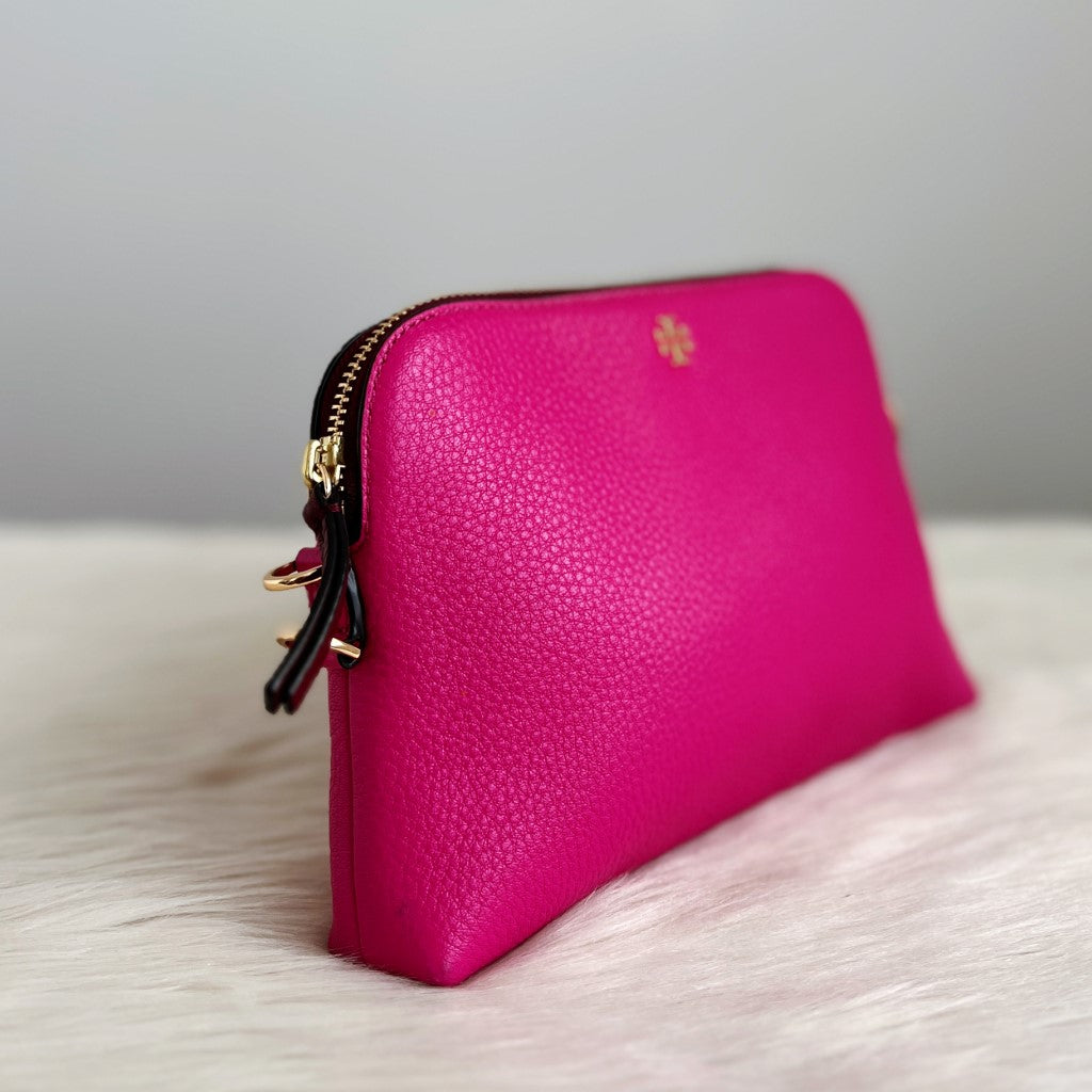 Tory Burch Fuchsia Leather Small Crossbody Shoulder Bag Like New