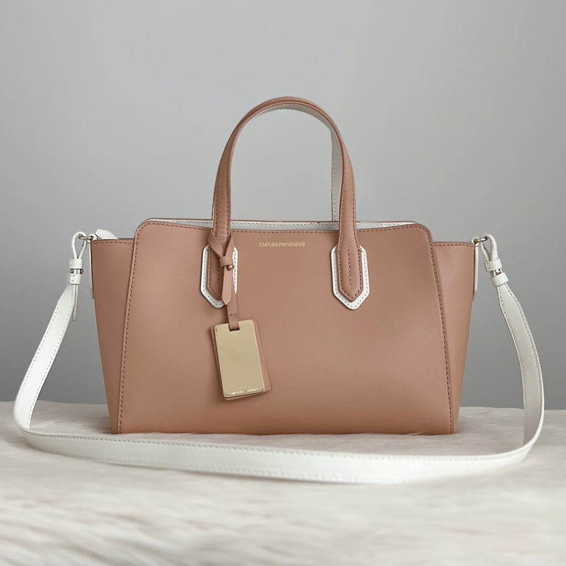 Emporio Armani Two Tone Leather Charm Detail 2 Way Shoulder Bag Excellent