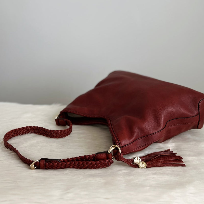 Gucci Cinnamon Leather Marrakech Double G Charm Shoulder Bag