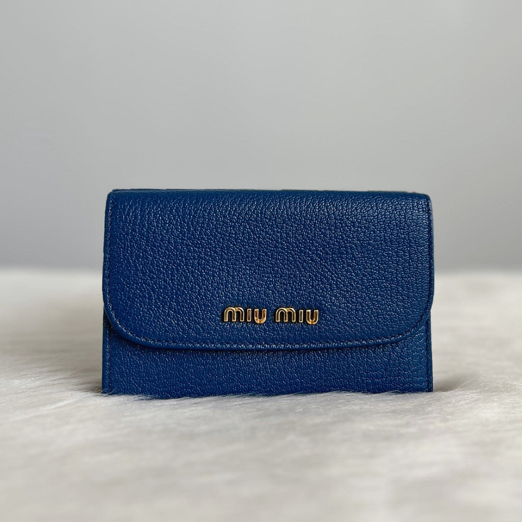 Miu Miu Blue Leather Tri-fold Short Wallet Excellent