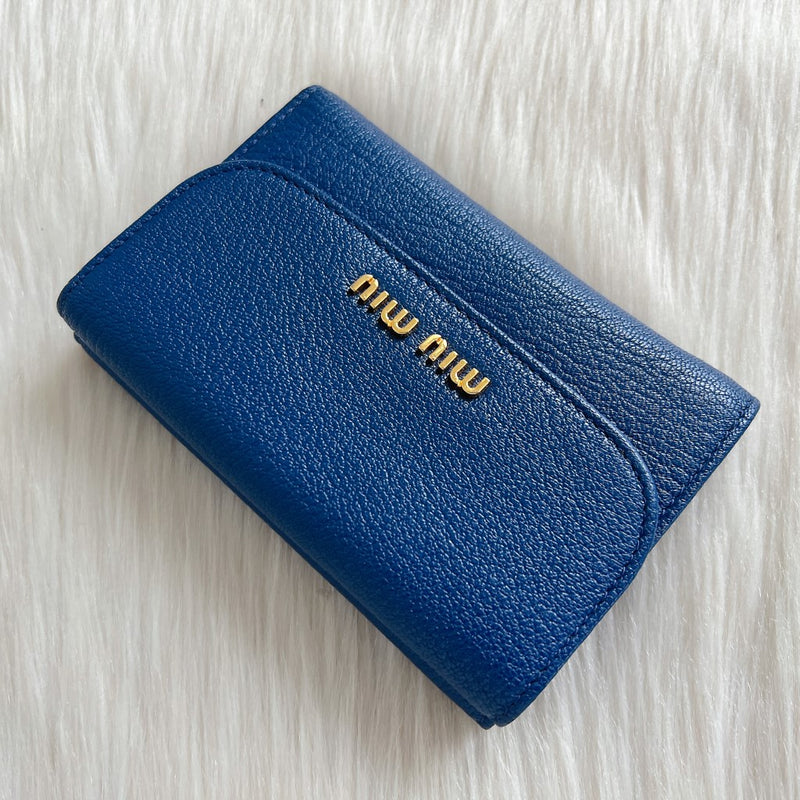Miu Miu Blue Leather Tri-fold Short Wallet Excellent
