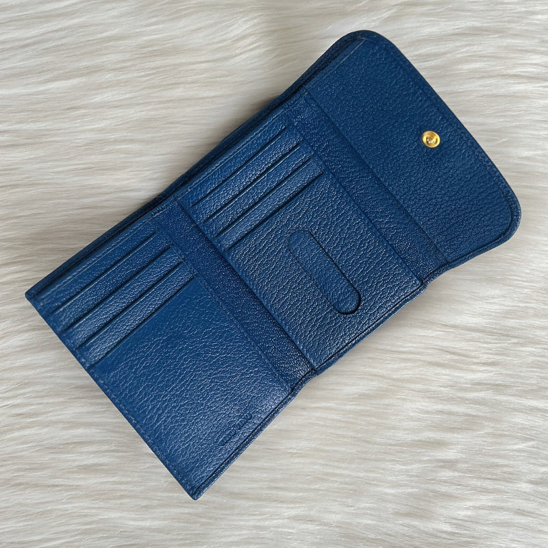 Miu Miu Blue Leather Tri-fold Short Wallet Excellent