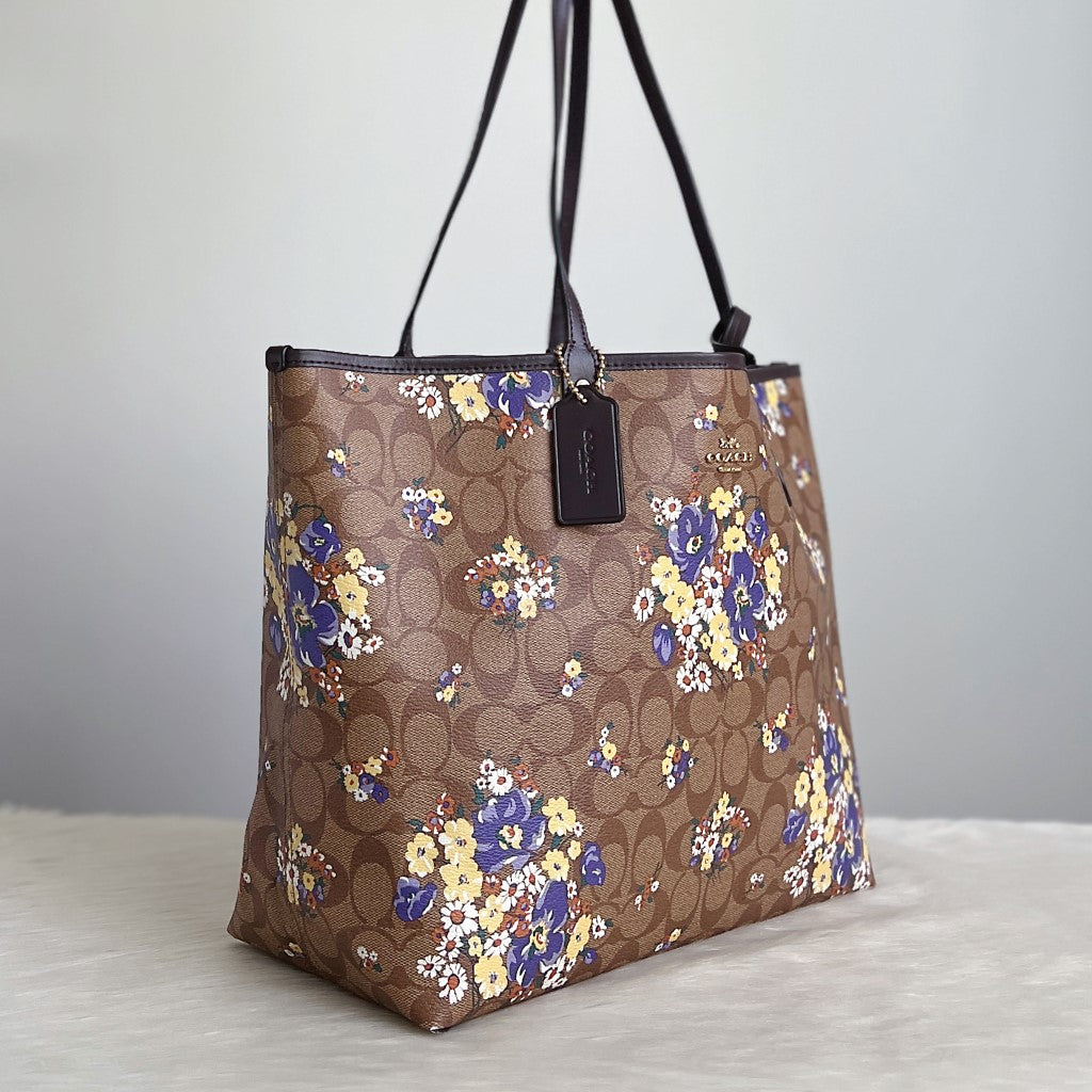 Coach Monogram Floral Print Shopper Shoulder Bag + Pouch Like New