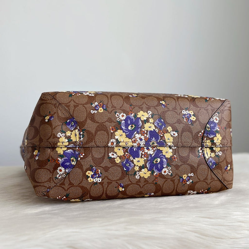 Coach Monogram Floral Print Shopper Shoulder Bag + Pouch Like New