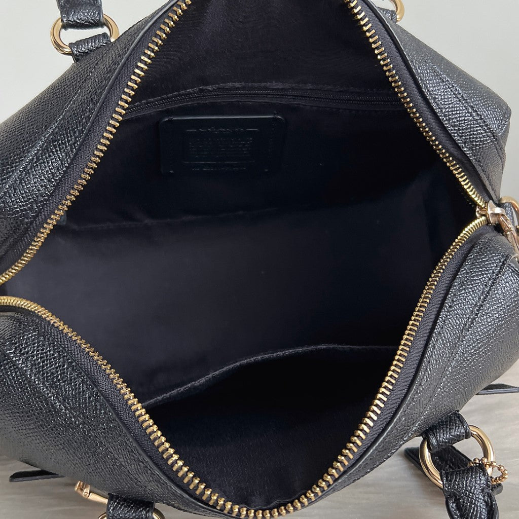 Coach Black Leather Front Zip Boston Shoulder Bag