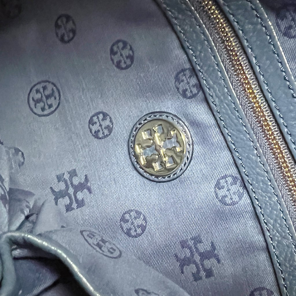 Tory Burch Blue Leather Front Logo Crossbody Shoulder Bag Excellent