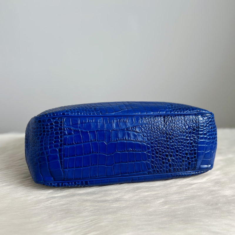 Longchamp Blue Leather Signature Closure Tote Bag Excellent