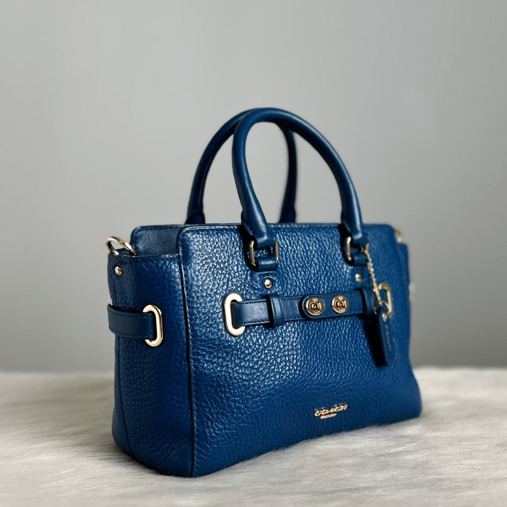 Coach Blue Leather Turn Lock Detail Small 2 Way Shoulder Bag Excellent