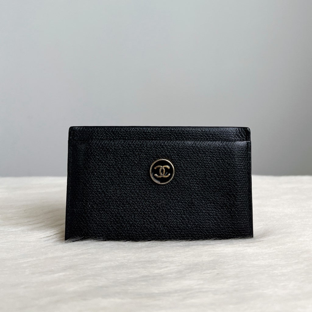 Chanel Black Leather Front Logo Card Holder