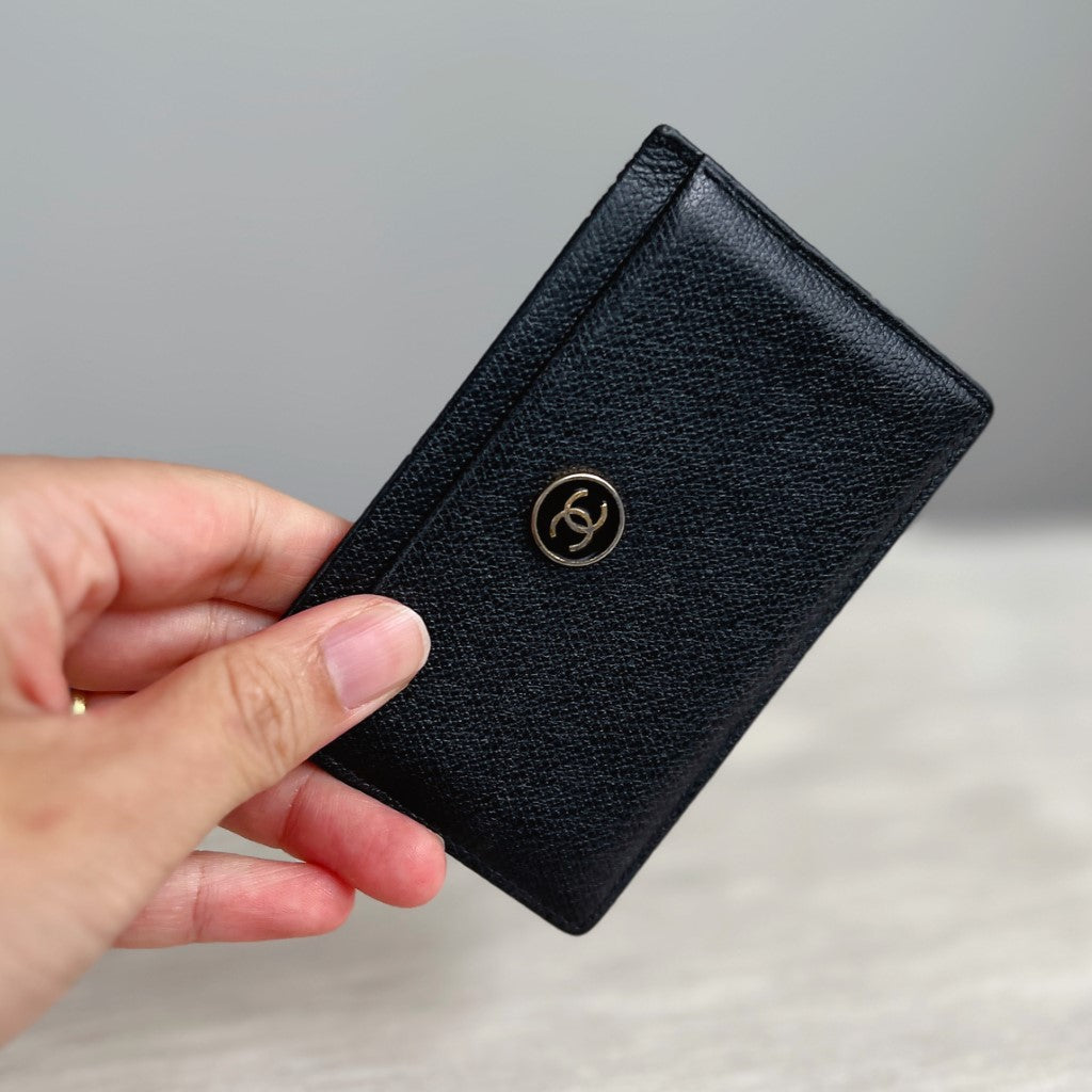 Chanel Black Leather Front Logo Card Holder