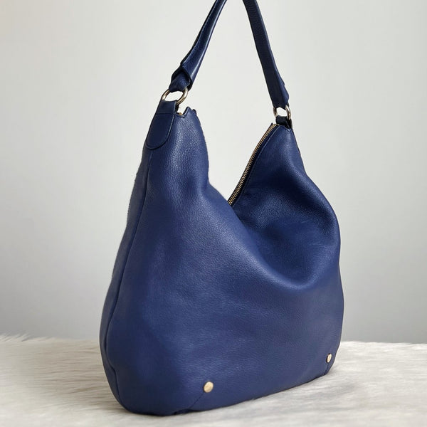 Furla Blue Leather Front Logo Slouchy Shoulder Bag Excellent