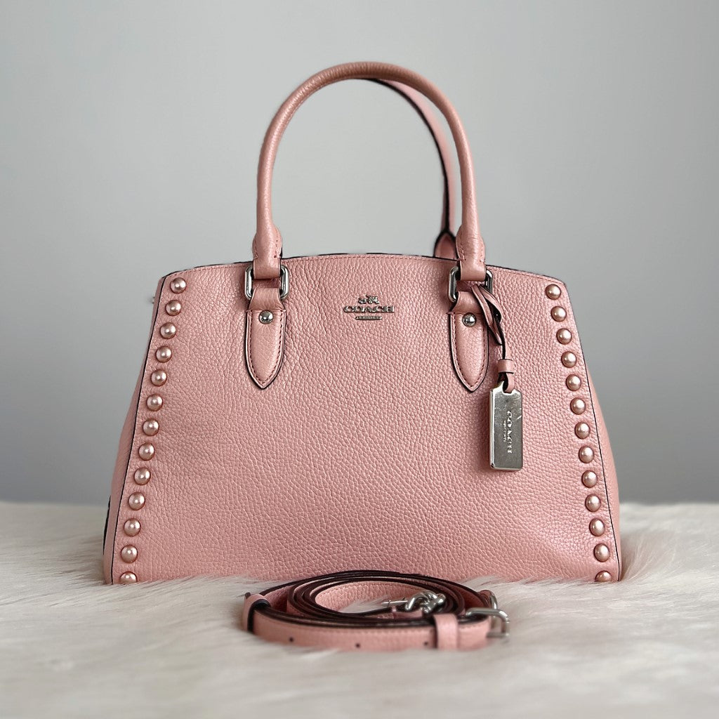 Coach Pink Leather Studded Detail 2 Way Shoulder Bag