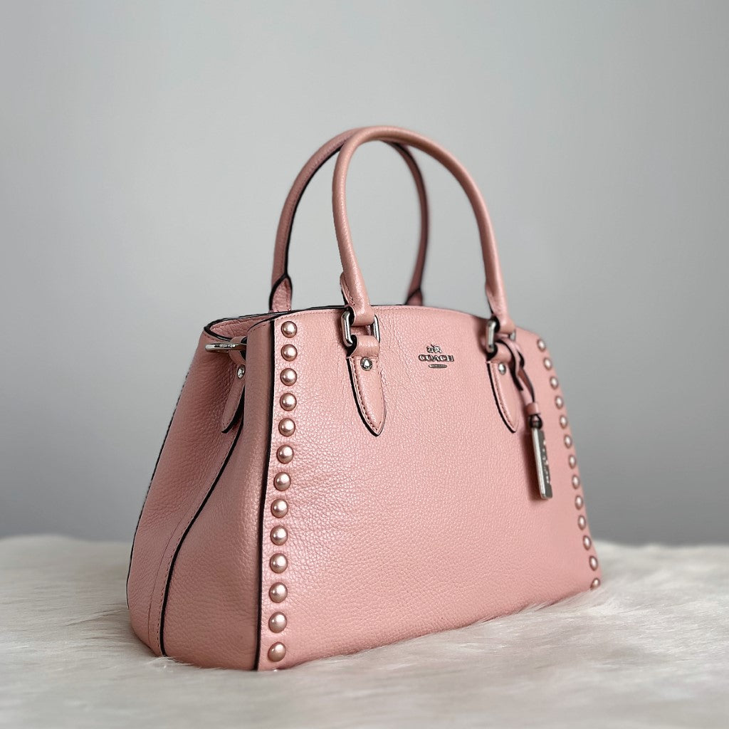 Coach Pink Leather Studded Detail 2 Way Shoulder Bag