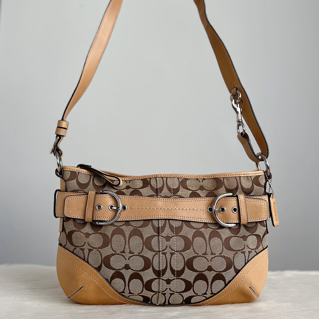 Coach Signature Monogram Front Buckle Messenger Crossbody Shoulder Bag