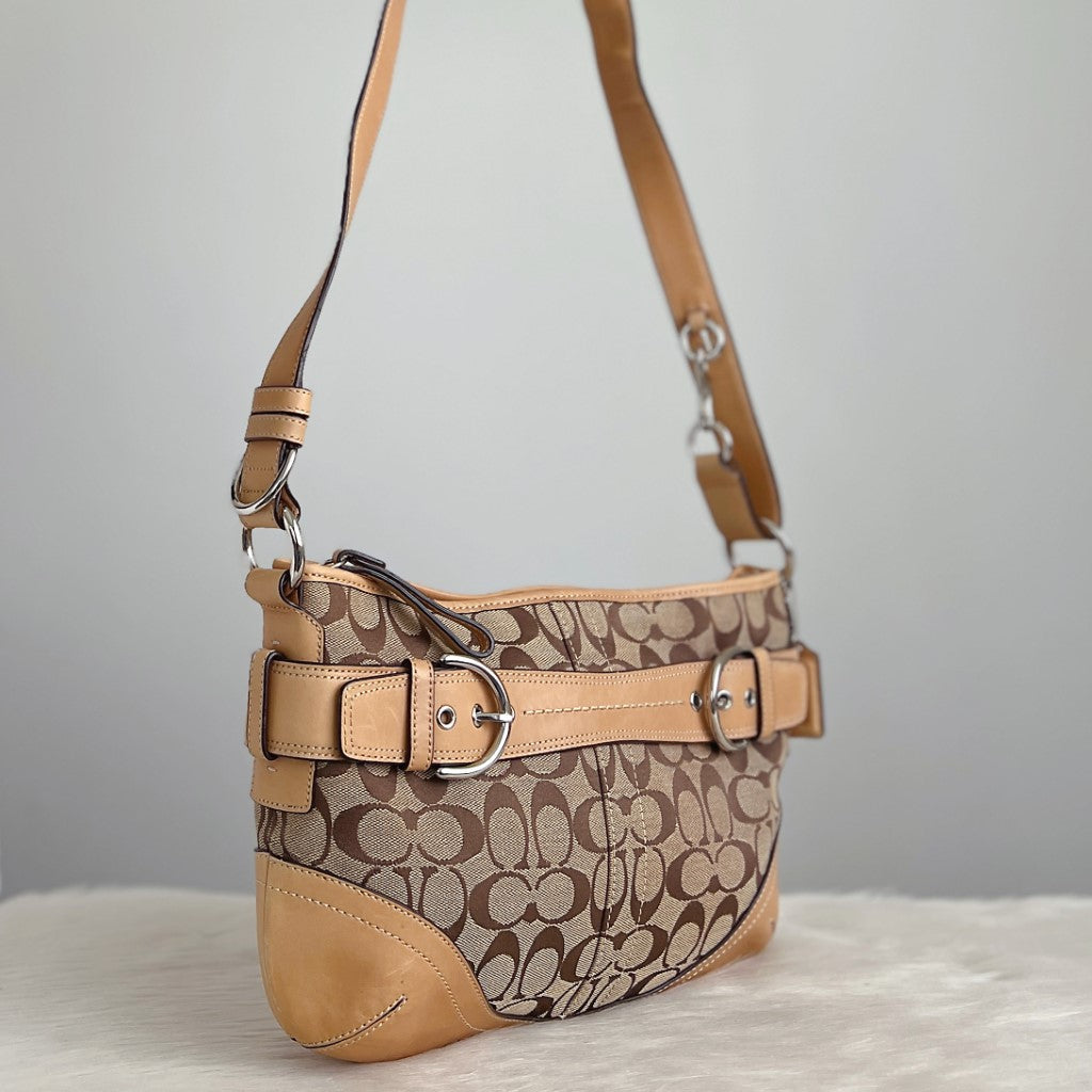 Coach Signature Monogram Front Buckle Messenger Crossbody Shoulder Bag