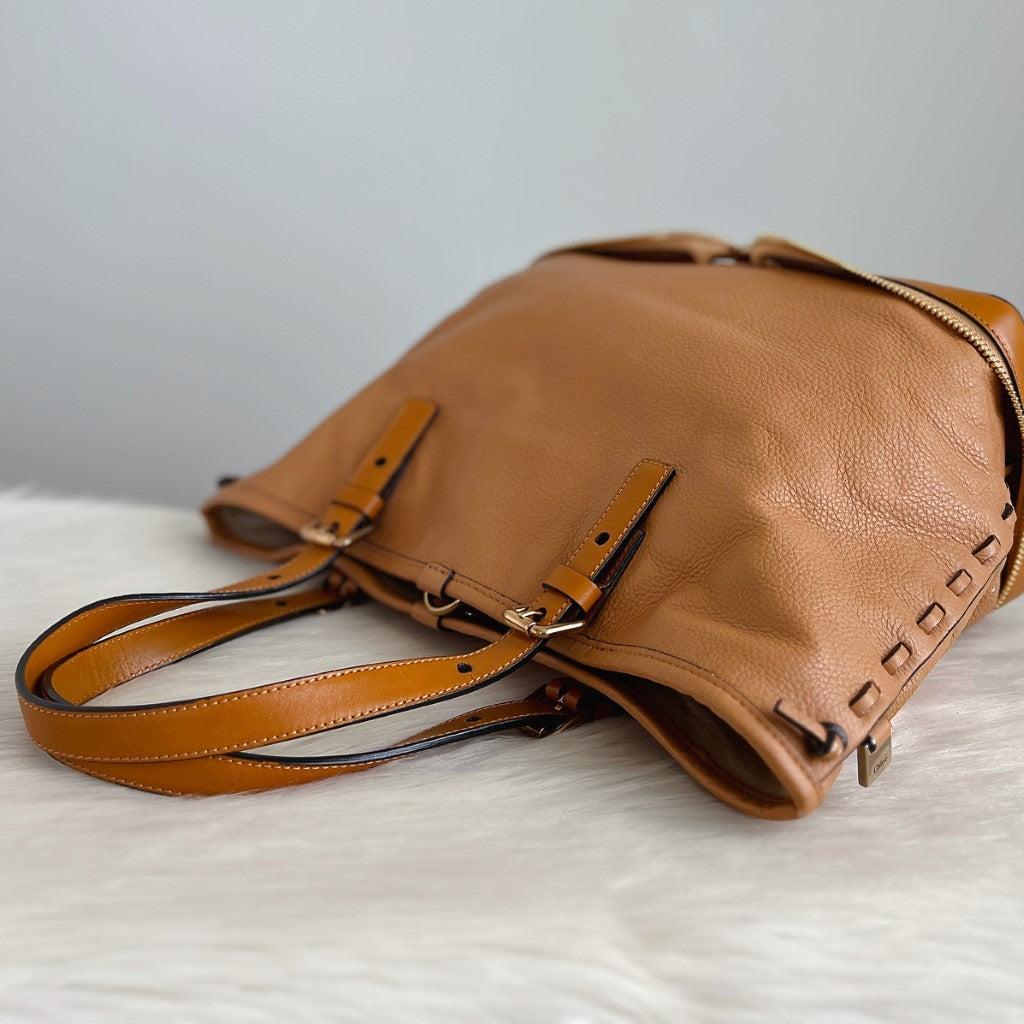 Chloe Caramel Leather Zip Detail Shoulder Bag