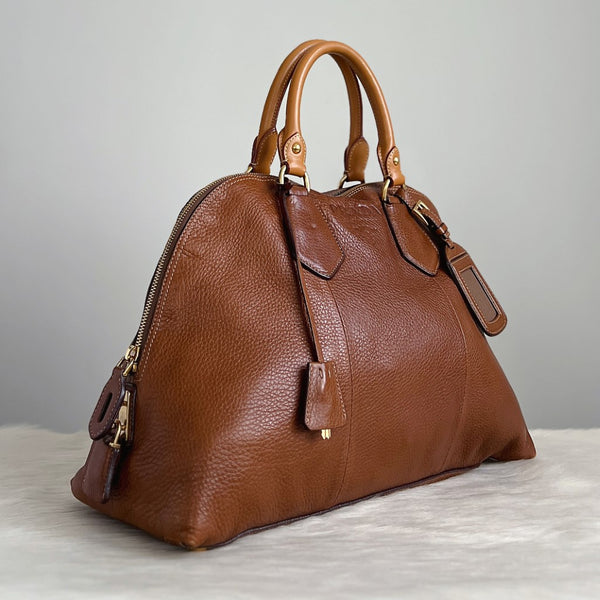Prada Caramel Leather Charm Detail Career Tote Bag