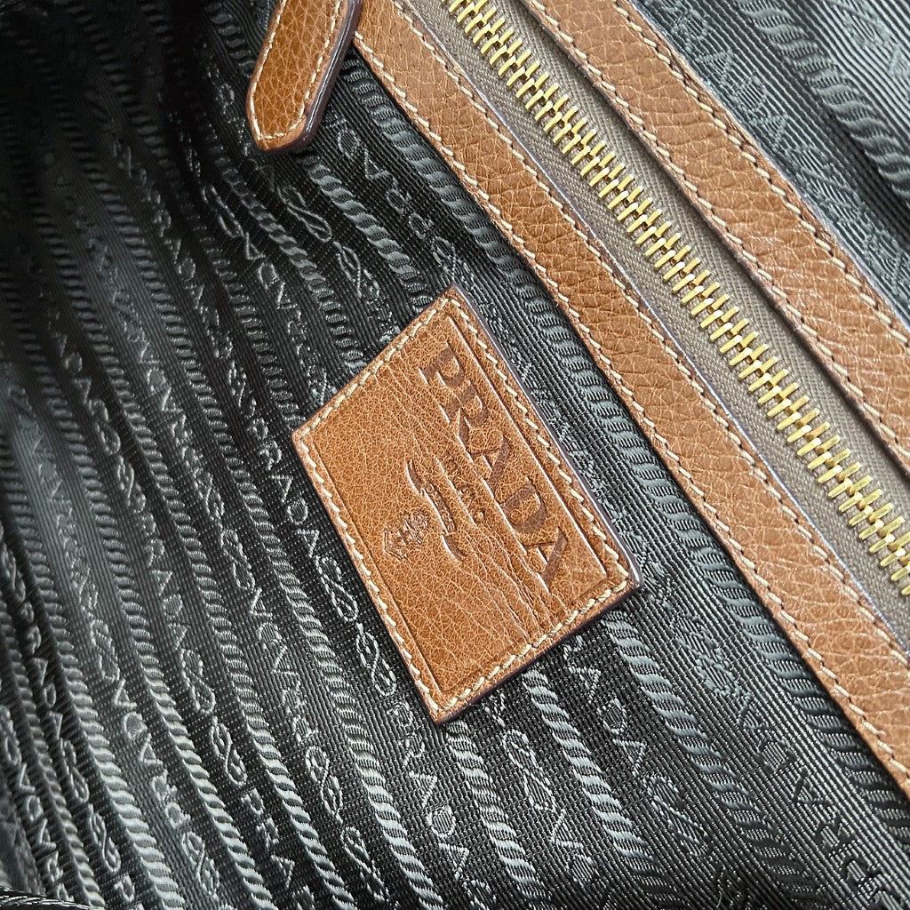 Prada Caramel Leather Charm Detail Career Tote Bag