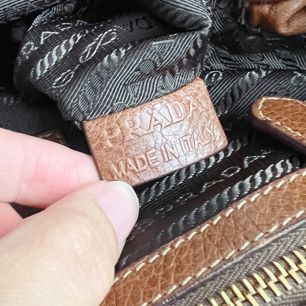 Prada Caramel Leather Charm Detail Career Tote Bag