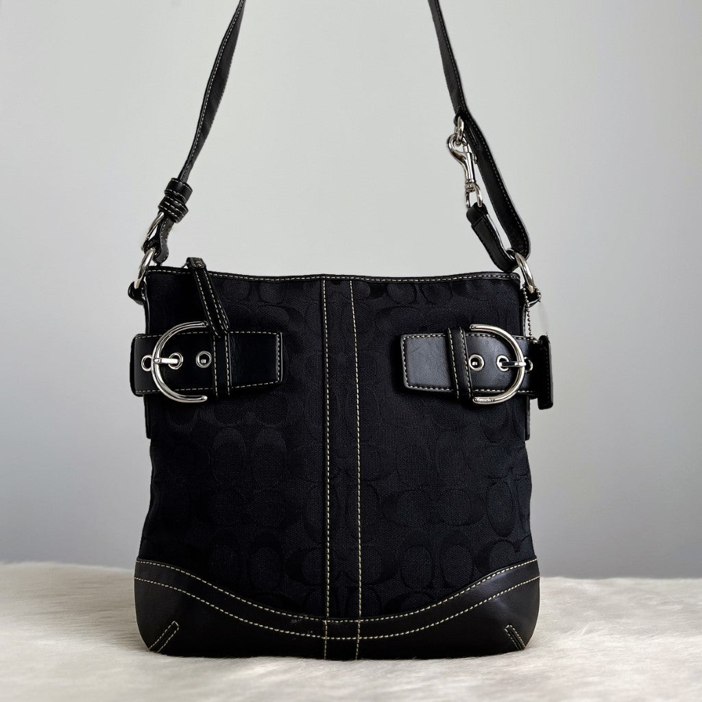 Coach Black Monogram Front Buckle Crossbody Shoulder Bag