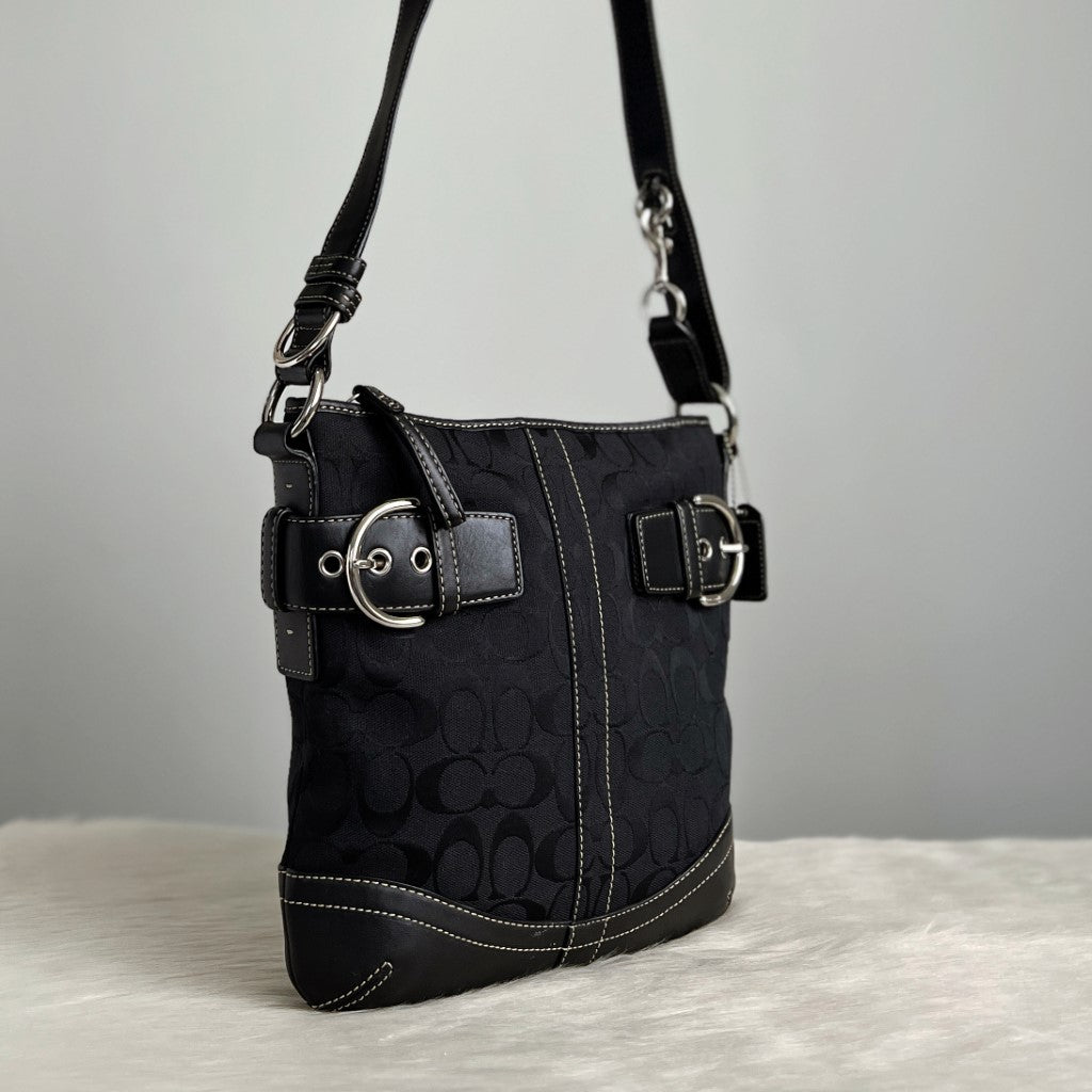 Coach Black Monogram Front Buckle Crossbody Shoulder Bag