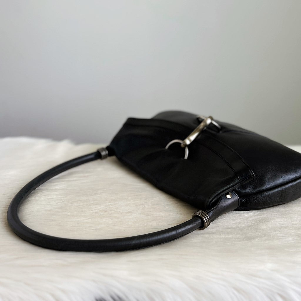 Emporio Armani Black Leather Front Buckle Shoulder Bag