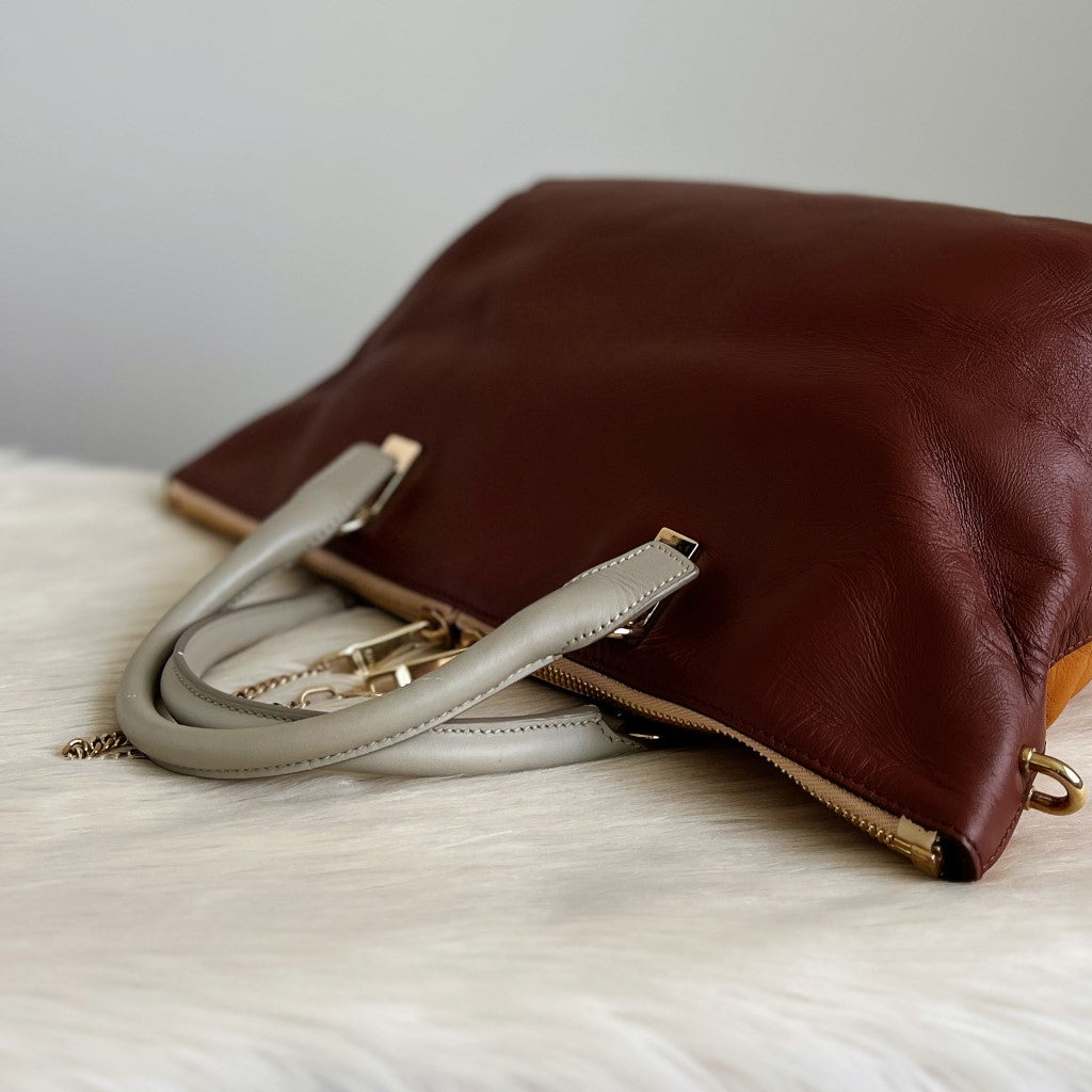 Chloe Two Tone Leather Zip Detail 2 Way Shoulder Bag