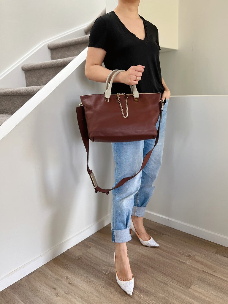 Chloe Two Tone Leather Zip Detail 2 Way Shoulder Bag