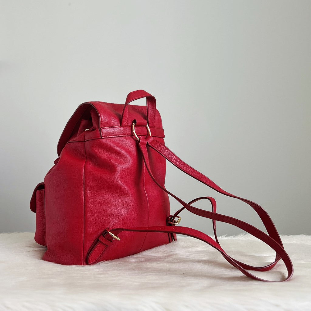 Coach Red Leather Turn Lock Pocket Backpack Excellent