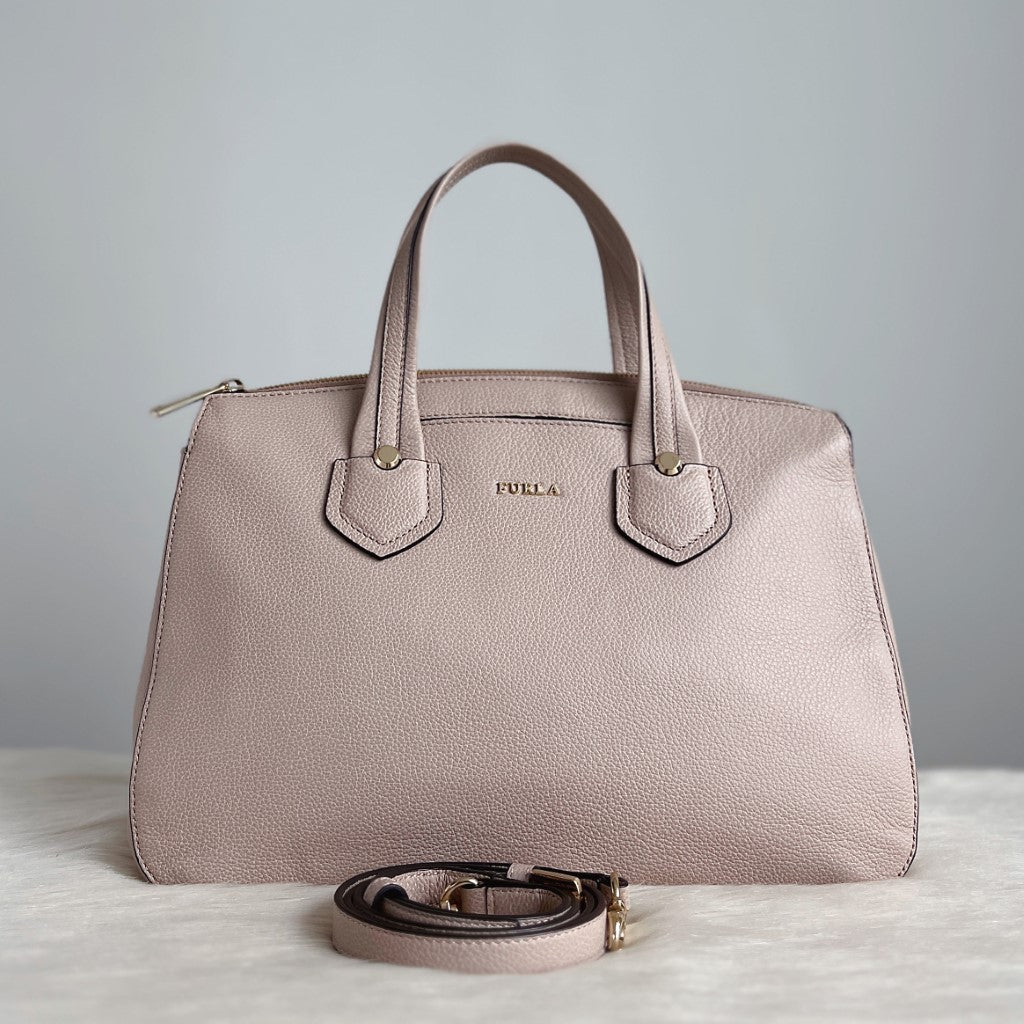 Furla Blush Pink Leather Front Logo 2 Way Shoulder Bag Excellent