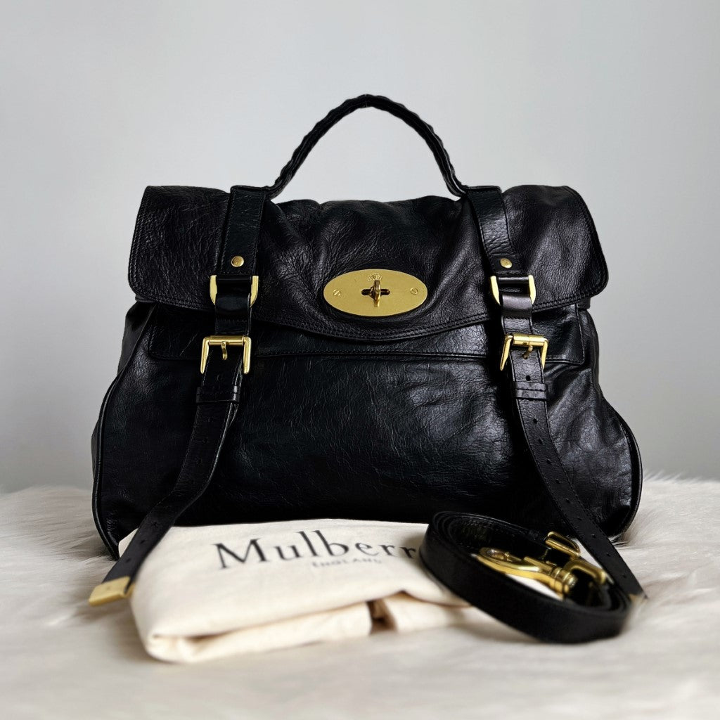 Mulberry Black Leather Signature Alexa 2 Way Shoulder Bag