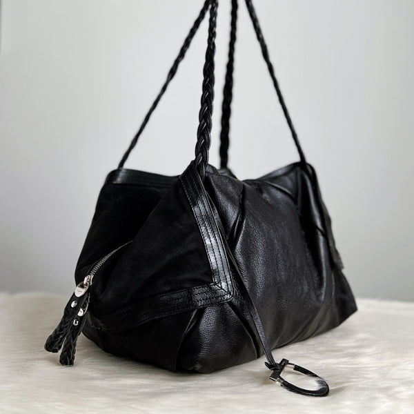 Salvatore Ferragamo Black Patchwork Pleated Strap Shoulder Bag Excellent