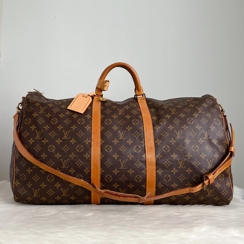 Louis Vuitton Signature Monogram Bandouliere Keepall 60 Travel Bag Full Set