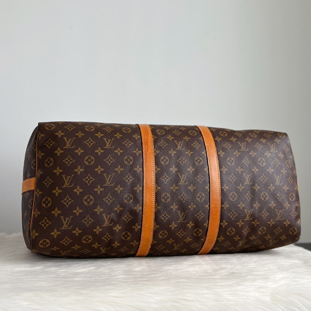 Louis Vuitton Signature Monogram Bandouliere Keepall 60 Travel Bag Full Set