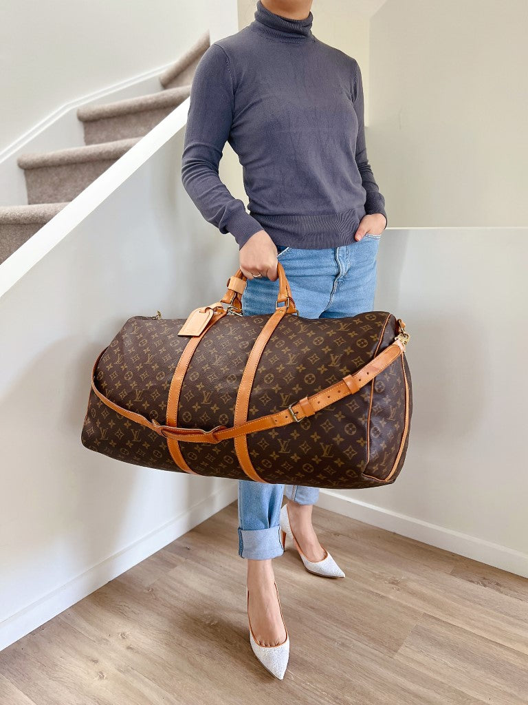 Louis Vuitton Signature Monogram Bandouliere Keepall 60 Travel Bag Full Set