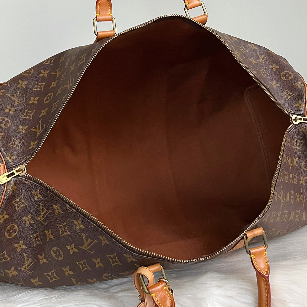 Louis Vuitton Signature Monogram Bandouliere Keepall 60 Travel Bag Full Set