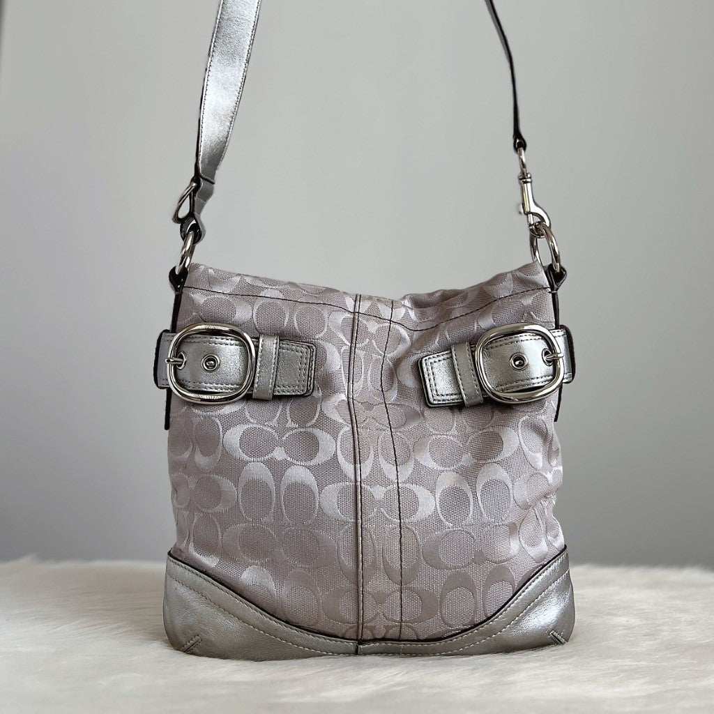 Coach Signature Monogram Front Buckle Crossbody Shoulder Bag