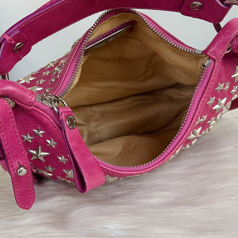 Jimmy Choo Signature Fuchsia Leather Solar Studded 2 Way Shoulder Bag