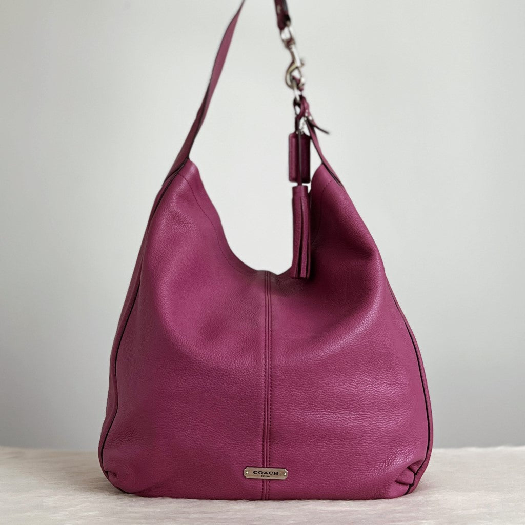 Coach Purple Leather Front Logo Charm Detail Shoulder Bag