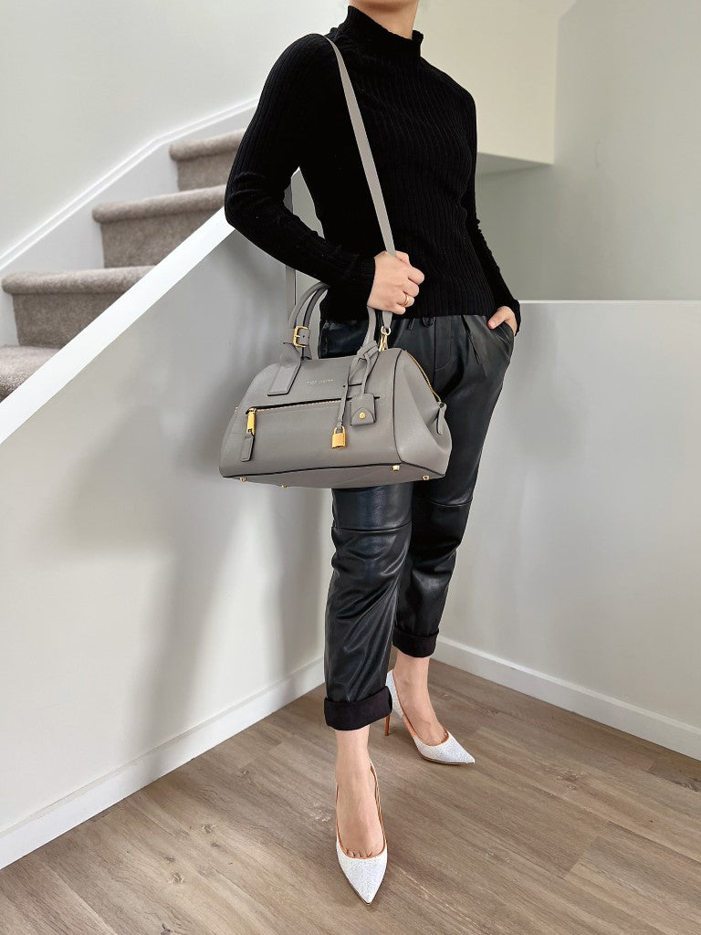 Marc Jacobs Grey Leather Front Detail Large 2 Way Shoulder Bag Excellent