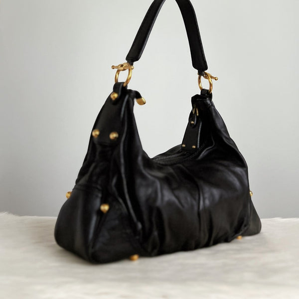 Gucci Black Leather Ring Detail Shoulder Bag Excellent