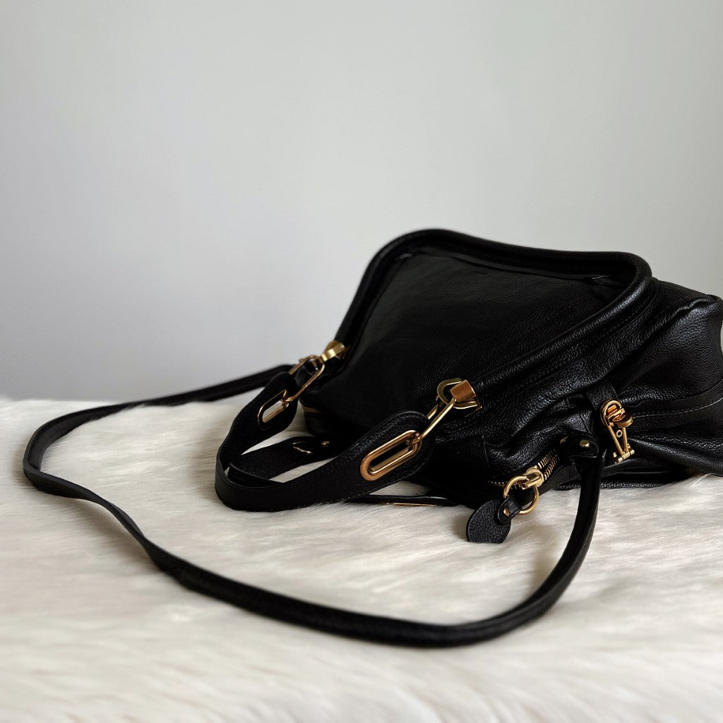 Chloe Black Leather Paraty Large 2 Way Shoulder Bag Excellent